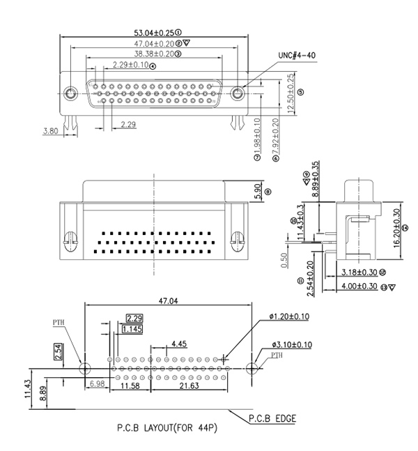 HDR 44母 鉚合d-sub連接器